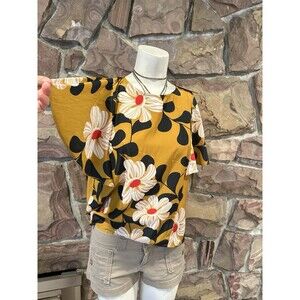 Eva Franco for Anthropologie blouse mustard yellow with big flowers S 6 NWT$98